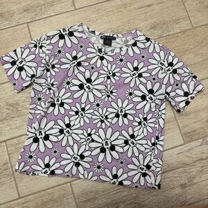 Disney Zara Mickey Floral Cropped Tee Small EUC